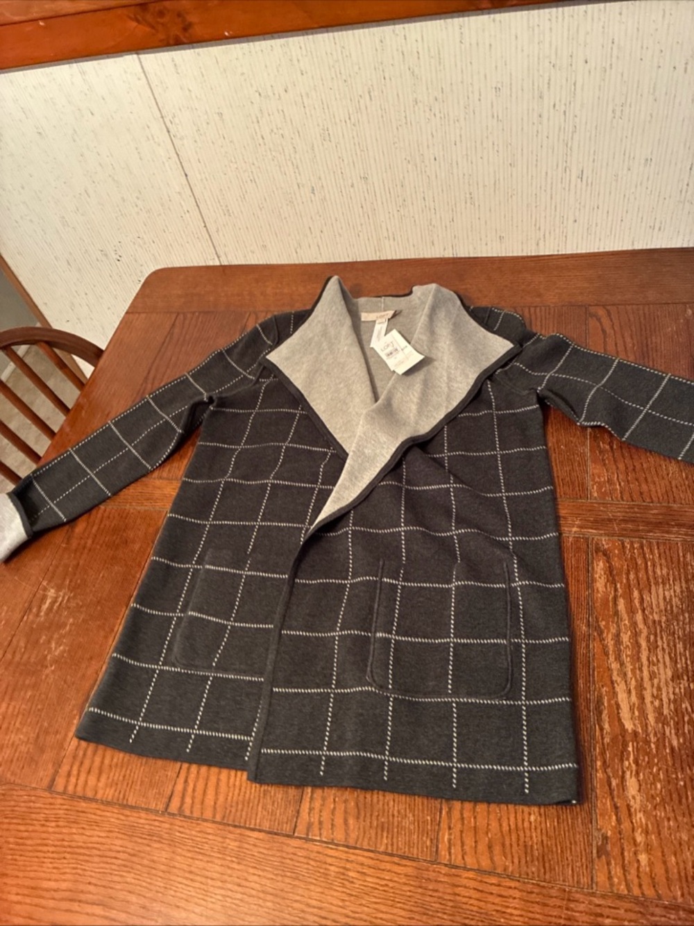 Loft Reversible Open Front Cardigan Women’s M Gray Sweater NWT